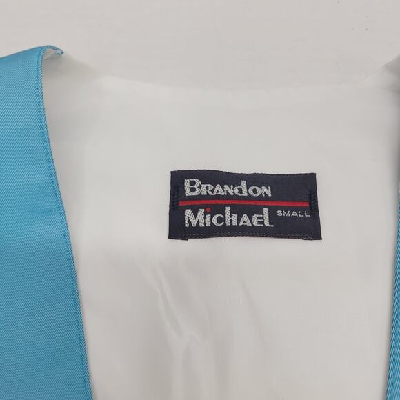 Satin Solid Turquoise Blue Mens Formal Vest Sz Small Tuxedo Prom Brandon Michael - Picture 4 of 6